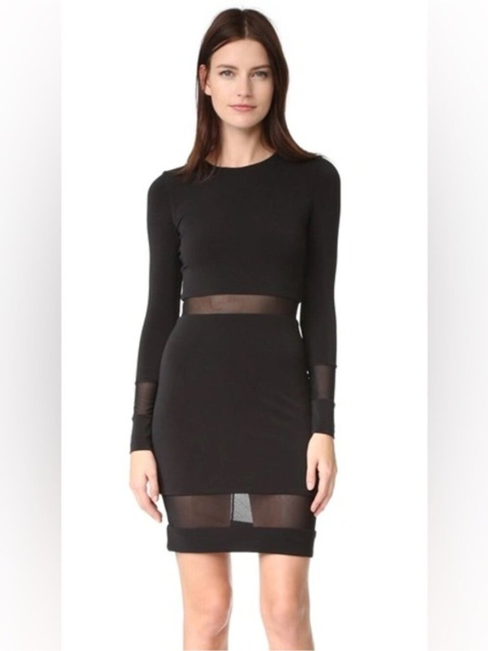 Alice + Olivia Madie black mesh inlet long sleeve dress - Picture 5 of 16